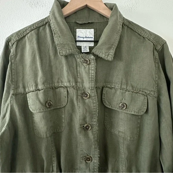 Tommy Bahama Two Palms 100% Linen Raw-Edge Utility Jacket Green Coastal Beach - Picture 5 of 14